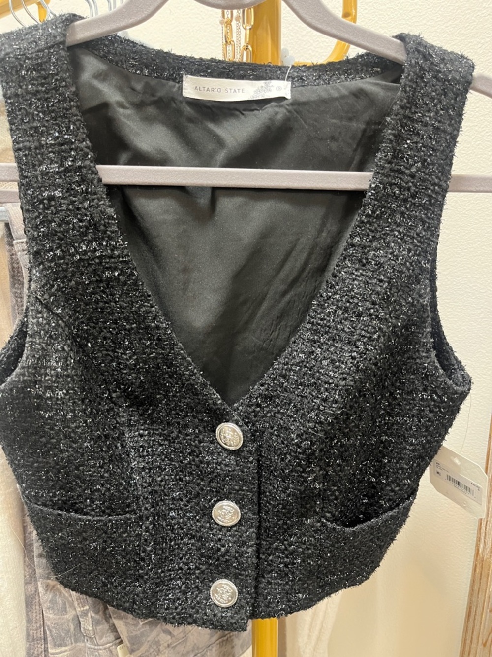 Altar'd State Black Tweed Button Front Vest